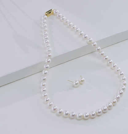 9.0-10.0mm White Round Freshwater Pearl Necklace Set - AAA Quality