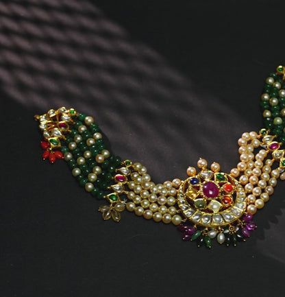 Versatile Kundan Pearl And Emerald Polki Navaratan Stone Choker