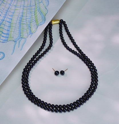 6.0-7.0mm Near Round Black Freshwater Pearl Necklace Set - A Quality