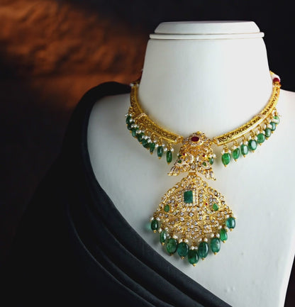 Royal Stone Emerald Ruby Gold Necklace Set