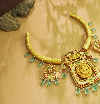 Designer Red and Green Stone Gold Necklace
