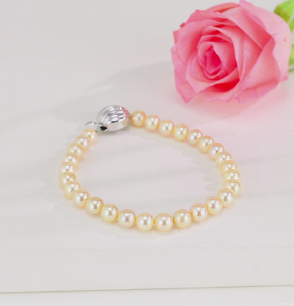 6.0-7.0mm Round Golden Akoya Saltwater Pearl Bracelet - AA Quality