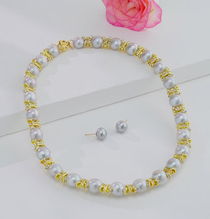 Precious Grey Button Pearl Choker Set