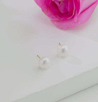 White Button Pearl Stud Earrings