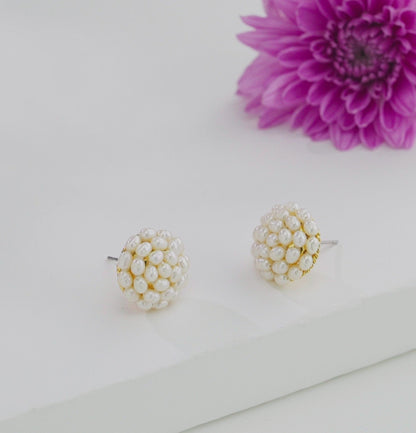 White Rice Pearl Stud Earrings
