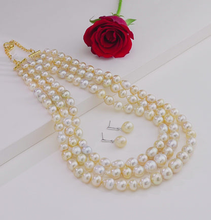 12.0-13.0mm Cream Drop Ringed South Sea Pearl Necklace Set - A Quality