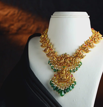Traditional Ruby Emerald Gold Necklace Set
