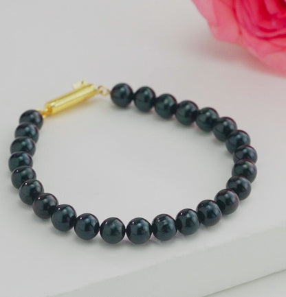 Black Near Round Single Row Freshwater Pearl Bracelet