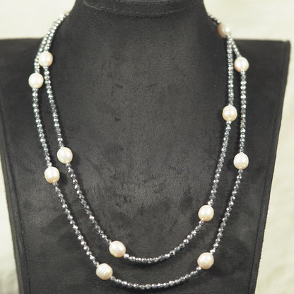Black Fancy Beads And Freshwater Pearl Necklace Set