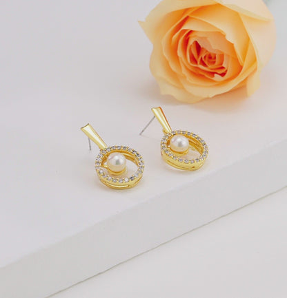 Shimmering White Hanging Pearl Studs Earrings