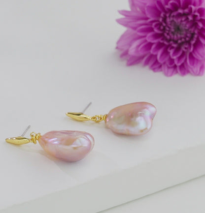 Pink Baroque Hanging Pearl  Earrings