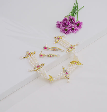 Sparkling Red Stone Freshwater Pearl Choker Set