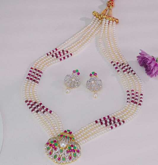 Natural Ruby With Button Freshwater Pearl Necklace Set