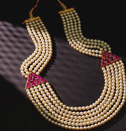 Versatile Ruby Pearl Side Piece Necklace