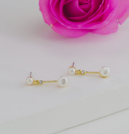Sparkly Pearl Stud Hanging Earrings