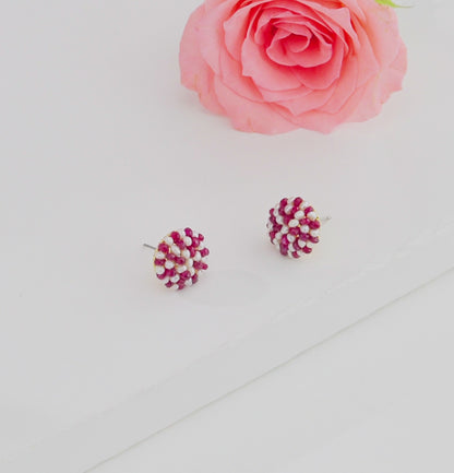 Sticky Natural Ruby Seed Freshwater Pearl Stud Earrings
