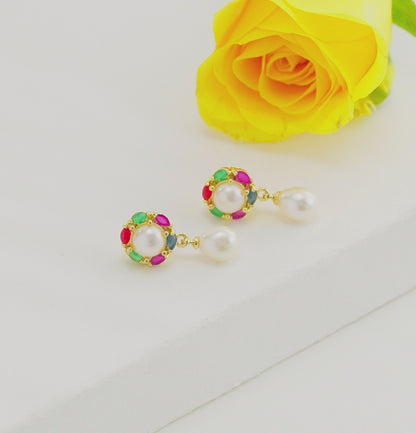 Precious Multicolor Drop Pearl Stud Earrings