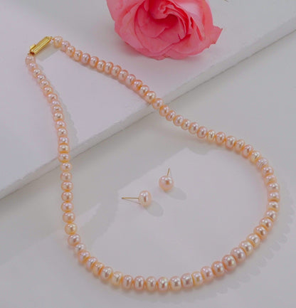 Grading Pink Button Freshwater Pearl Necklace Set - A Quality