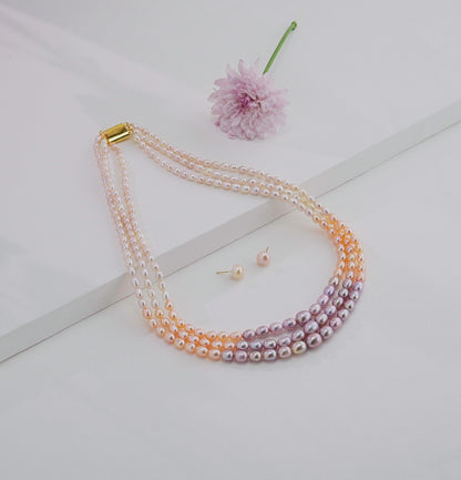 Grading Drop Rainbow Freshwater Pearl Necklace Set - AAA Quality