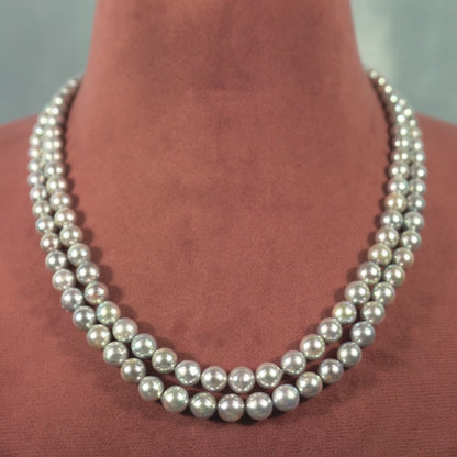 Grey Round Saltwater Akoya Pearls Grading Necklace Set -A Quality