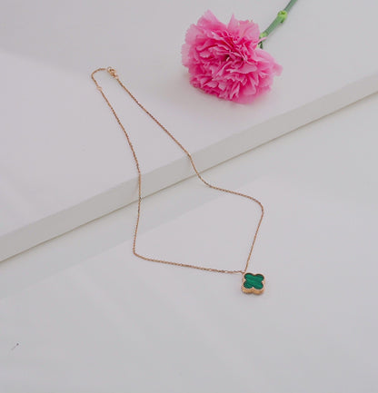 Malachite Clover Necklace with 18K Rose Gold Chain