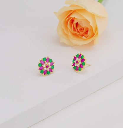 Graceful Red Green Multicolor Pearl Studs Earrings