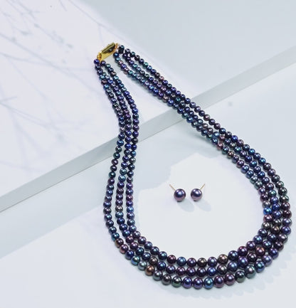 Grading Near Round Dark Blue Freshwater Pearl Necklace Set - AA Quality