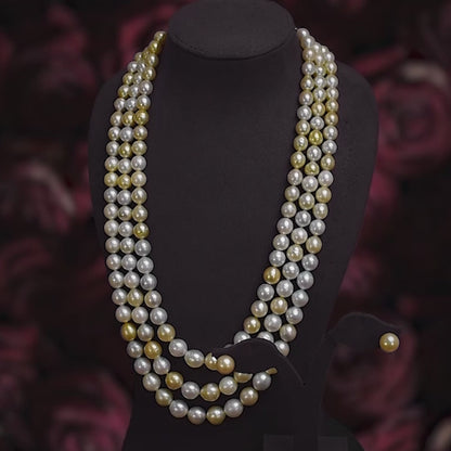 12.0-14.0mm South Sea Multi Shaded Pearls Necklace Set-A Quality