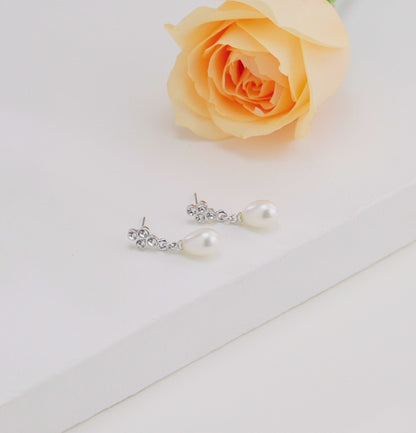 Pristine White Drop Hanging Studs Earrings