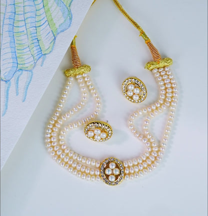 Glamorous White Stone  Freshwater Pearls Choker Set