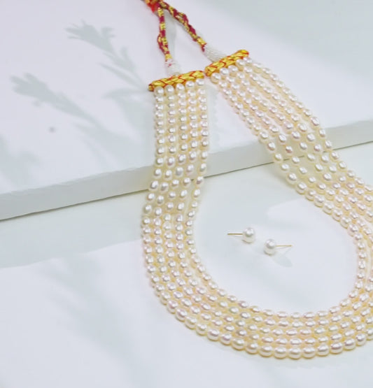 7.0-8.0mm White Drop Freshwater Pearl Necklace Set - A Quality