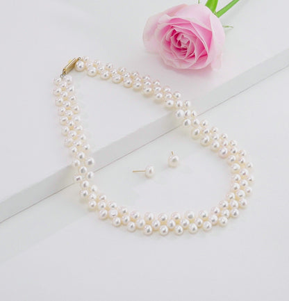 6.0-7.0mm Button Fancy Freshwater Pearl Necklace Set - AA Quality