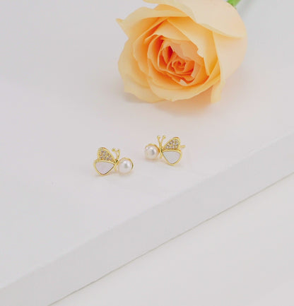 Unique Butterfly Pearl Stud Earrings