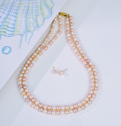7.0-8.0mm Round Multicolor Freshwater Pearl Necklace Set - A Quality