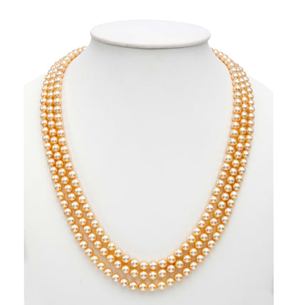 5.0-6.0mm Golden Round Saltwater Akoya Pearls Necklace Set - AA Quality