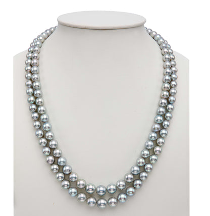 Grey Round Saltwater Akoya Pearls Grading Necklace Set -A Quality