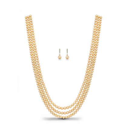 5.0-6.0mm Golden Round Saltwater Akoya Pearls Necklace Set - AA Quality