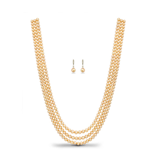 5.0-6.0mm Golden Round Saltwater Akoya Pearls Necklace Set - AA Quality