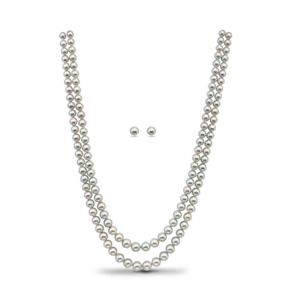 Grey Round Saltwater Akoya Pearls Grading Necklace Set -A Quality