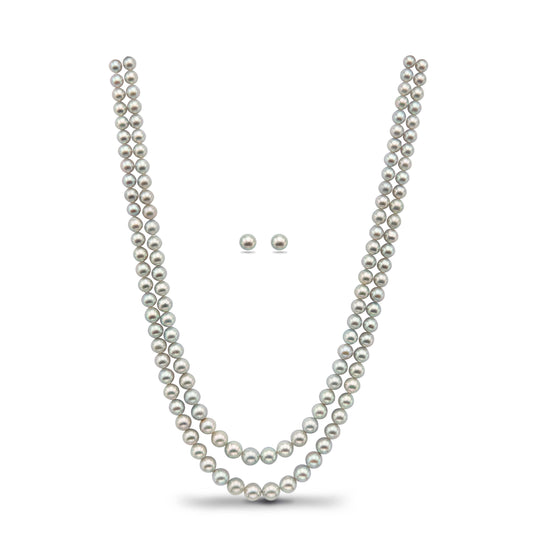 Grey Round Saltwater Akoya Pearls Grading Necklace Set -A Quality