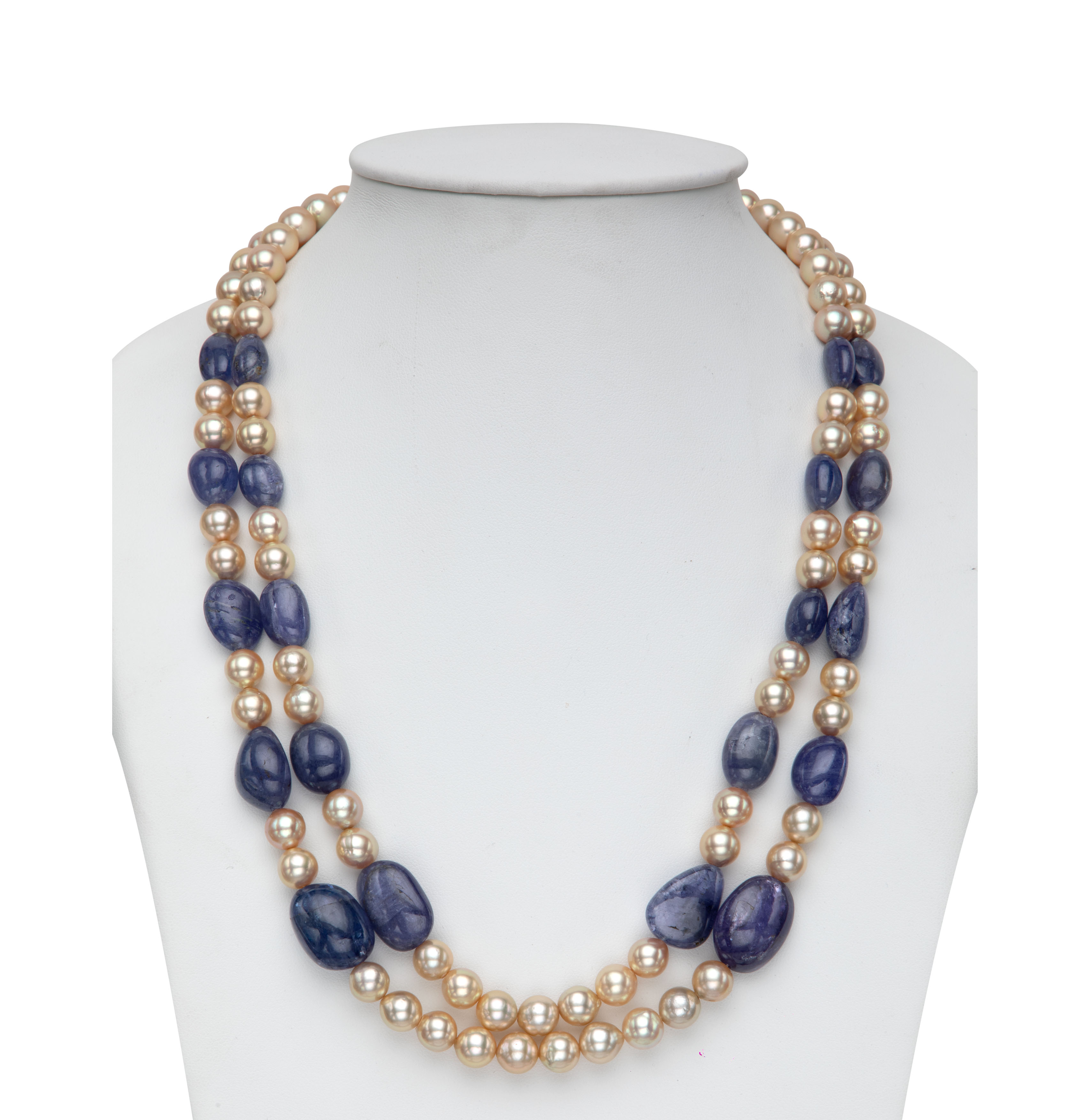 Real Tanzanite Beads and Golden Saltwater Akoya Pearls Necklace Set Mangatrai Pearls & Jewellers