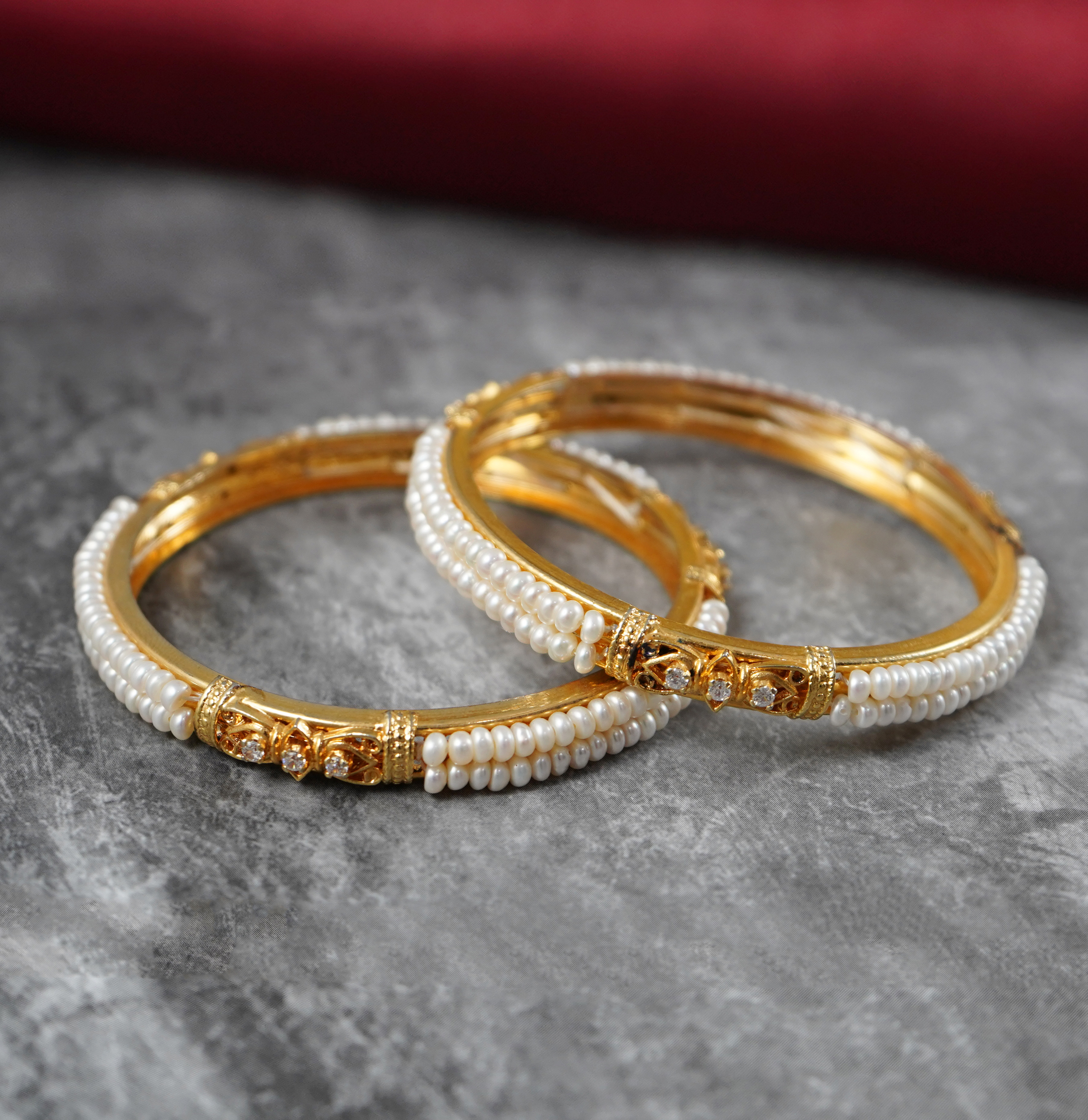 White Seed Pearl two line Stone Bangles Mangatrai Pearls Jewellers
