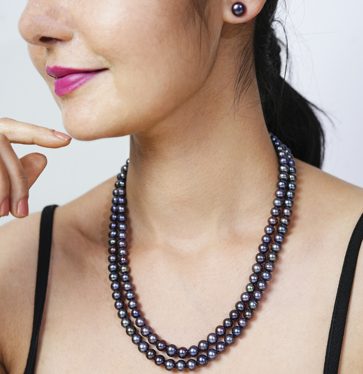 Pearls Necklace Silver Anthracite – Monir