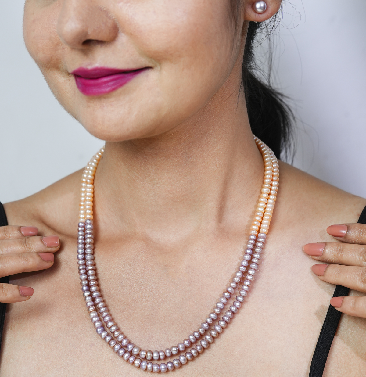 Pink Peach Button Pearl Necklace Set Mangatrai Pearls Jewellers