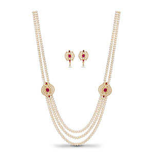 Glittering SidePiece Pearls Necklace  Set