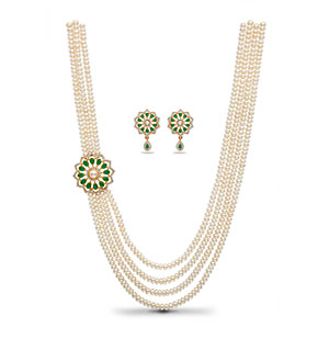 Sparkling SidePiece Pearls Necklace  Set