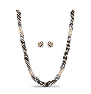 Real Shaded Blue Sapphire and Pearls Necklace Set