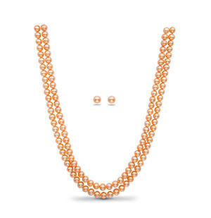 Pink Round Pearl Necklace Set
