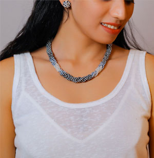 Real Shaded Blue Sapphire and Pearls Necklace Set