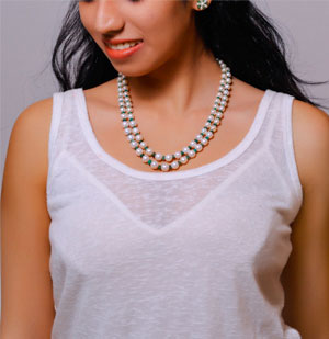 Pearls and Real Emerald Necklace Set